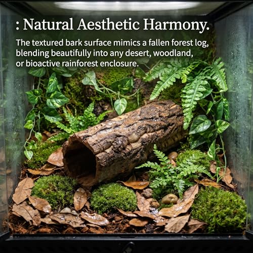 Tree Trunk Reptile Hide Cave, Reptile & Hibian Wood Habitat Hideouts Artificial Cork Bark Tube Small Log Climbing Hidedecorative Terrarium Accessories for Gecko Hermit Crabs Frog Snake, 7. 8"