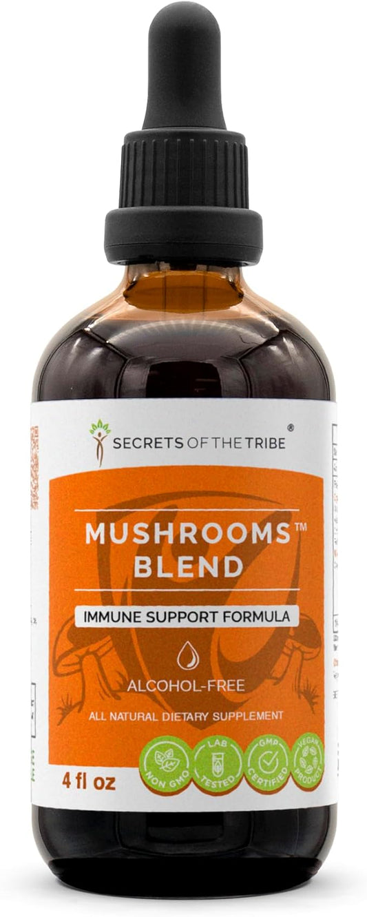 Secrets of the Tribe - Mushrooms Blend, Immune Support Formula, Herbal Supplement Blend Drops Alcohol-Free Liquid Extract (4 fl oz)