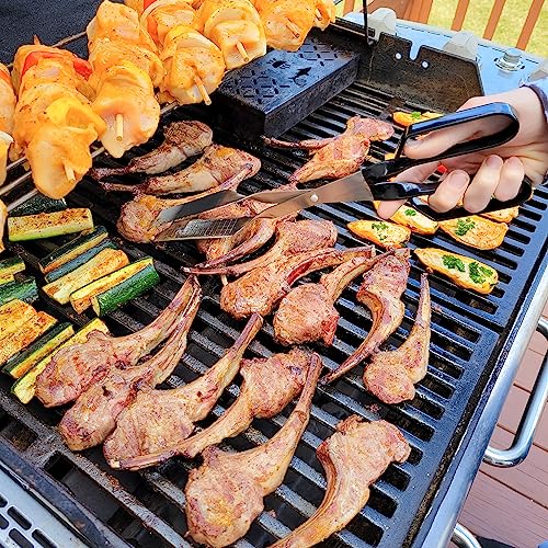 Tongs for Steaks, 2-Pack 17" & 13" Professional Kitchen and Outdoor Grilling Utensil Set, by Shark BBQ Grill Tongs -(Black) - color: Black 2X Steak Tongs