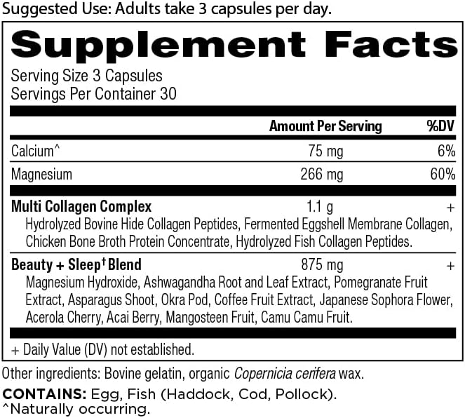 Ancient Nutrition Collagen Pills for Hair, Skin and Nails, Beauty + Sleep 90 Ct, Collagen Supplement + Magnesium, Supports Skin and Nails, Sleep, Paleo and Keto Friendly, Gluten Free