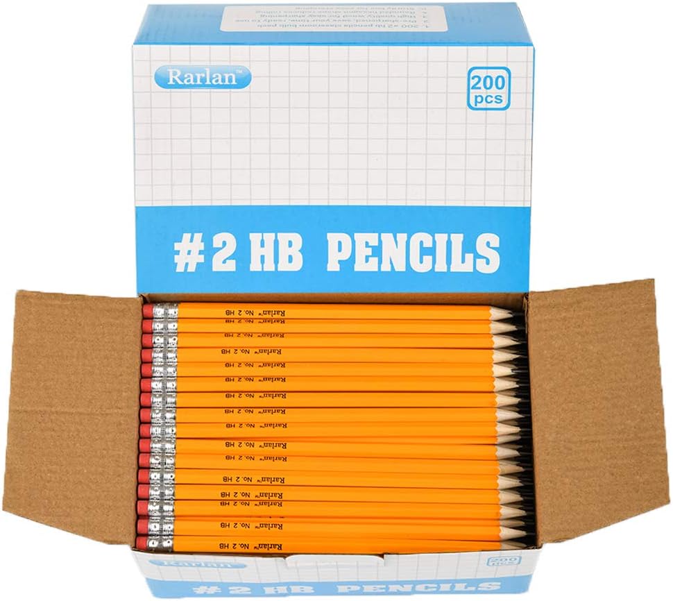 Rarlan Wood-Cased #2 HB Pencils, Pre-sharpened, 200 Count Bulk Pack | Classroom Pencils with Erasers for School and Teacher Supplies, Writing, Drawing and Sketching, Back to School