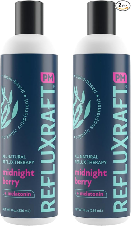 Acid Reflux Therapy PM, Organic Alginate & Melatonin, Rapid & Lasting Gerd, LPR & Digestion Symptom Support, Zero Sugar, Gluten Free, Midnight Berry, 47 Gel Servings Per 8 OZ Bottle, 2 Pack
