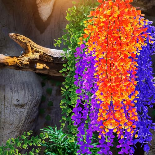 Suncalla Reptile Plants Terrarium Hanging Plants Vines Boston Climbing Terrarium Plant with Suction Cup for Bearded Dragons Lizards Crested Gecko Snake Crab Tank(Multicolor Series,4 Colors) - style: Multicolor Series