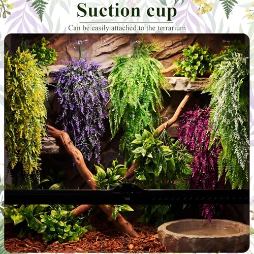 Suncalla Reptile Plants Terrarium Hanging Plants Vines Boston Climbing Terrarium Plant with Suction Cup for Bearded Dragons Lizards Crested Gecko Snake Crab Tank(Bright Series,5 Colors) - style: Bright Series