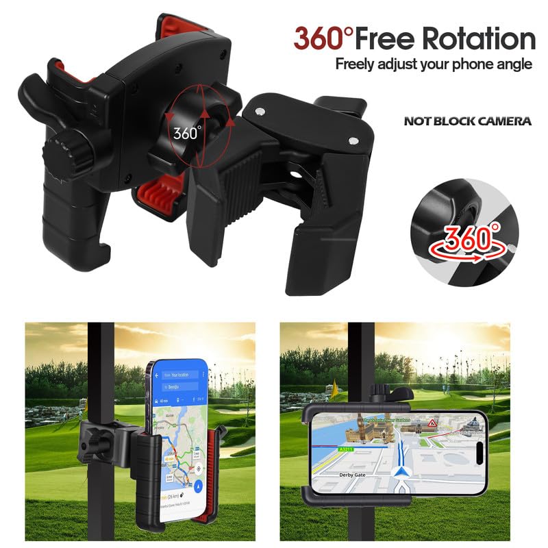 Upgraded Golf Cart Phone Mount Holder Compatible with EZGO/Club Car/Yamaha, [Big Phones & Thick Cases Friendly] Universal Phone Holder Compatible with iPhone/Galaxy/Google Pixel, All Smartphones