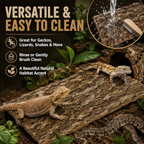 RHBLME 4 Pack Cork Bark, 11.8" L x 7.8" W Cork Bark for Reptiles, Cork Bark for Terrarium, Reptile Tank Background Terrarium Backdrop Wall Decor Natural Reptile Climbing Mat