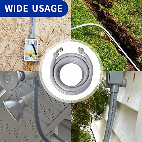 (3/4" Dia * 50 Feet) Yariwiz Flexible Electrical Conduit Liquid Tight PVC Conduit Kit with 5 PCS Coupling, 3 PCS Elbow and 10 PCS Strap, Sealtight Seal Flex Liquidtight Wire Outdoor Non Metallic Grey - style: 3/4"-50ft Kit-Grey