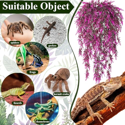 Suncalla Reptile Plants Terrarium Hanging Plants Vines Boston Climbing Terrarium Plant with Suction Cup for Bearded Dragons Lizards Crested Gecko Snake Crab Tank(Bright Series,5 Colors) - style: Bright Series