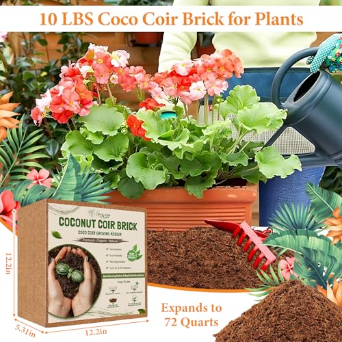 Legigo 10LBS Organic Coco Coir Brick for Plants- 100% Natural Compressed Coconut Coir Brick with Low EC & pH Balance, Coco Coir Fiber Grow Medium Potting Soil for Herbs, Flowers, Plants and Reptile