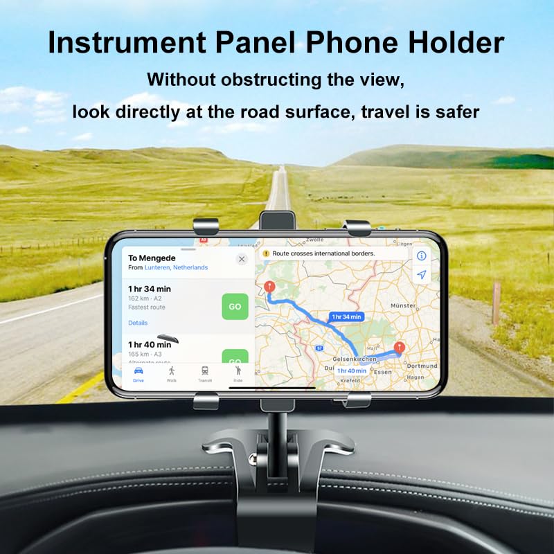 Car Phone Holder with Dashboard Phone Mount, Vertical & Horizontal Dashboard Mount for Clear Navigation, Universal Hands-Free Smartphone Stand for Commute Driving