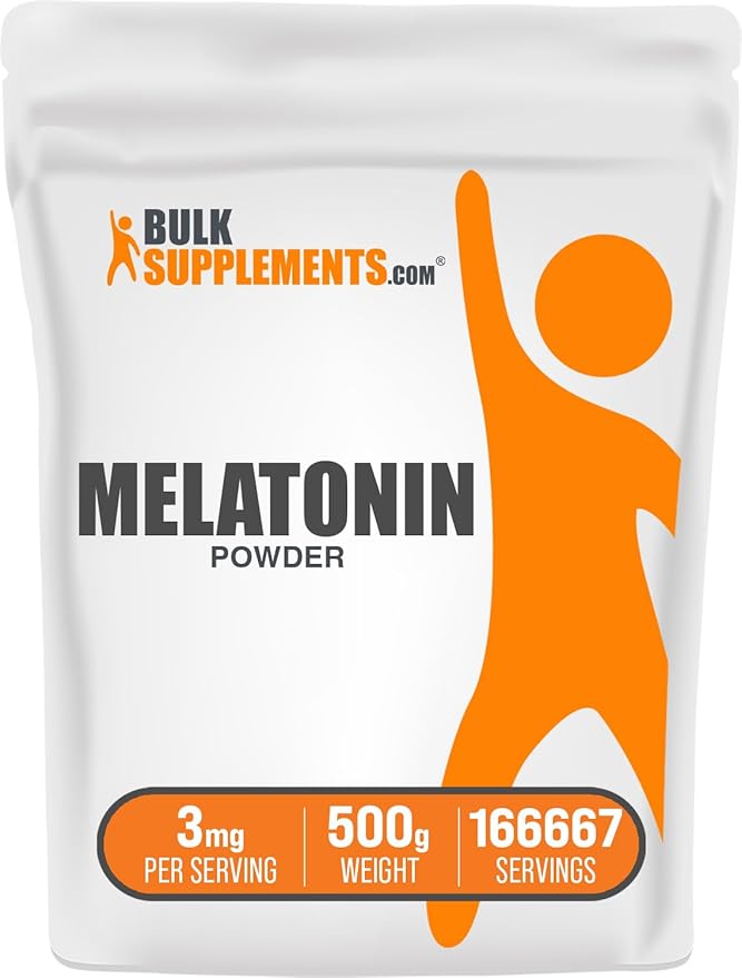 BulkSupplements.com Melatonin Powder - Sleep Supplement, Melatonin for Adults, Melatonin 3 mg - Vegan Melatonin, Pure & Gluten Free, 3mg per Serving, 500g (1.1 lbs) (Pack of 1)