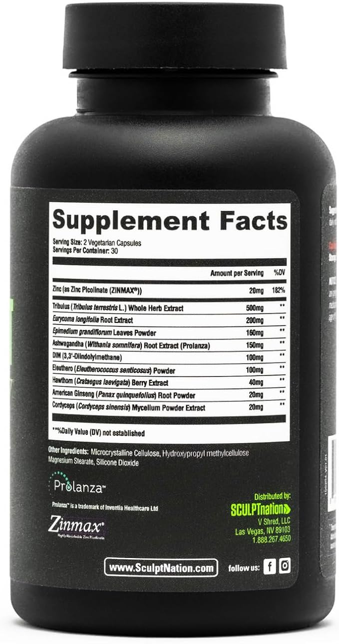 Sculpt Nation - Tribulus Terrestris Supplement with Ashwagandha, Tribulus Extract and American Ginseng Root - 60 Gluten Free Capsules - 2 Pack