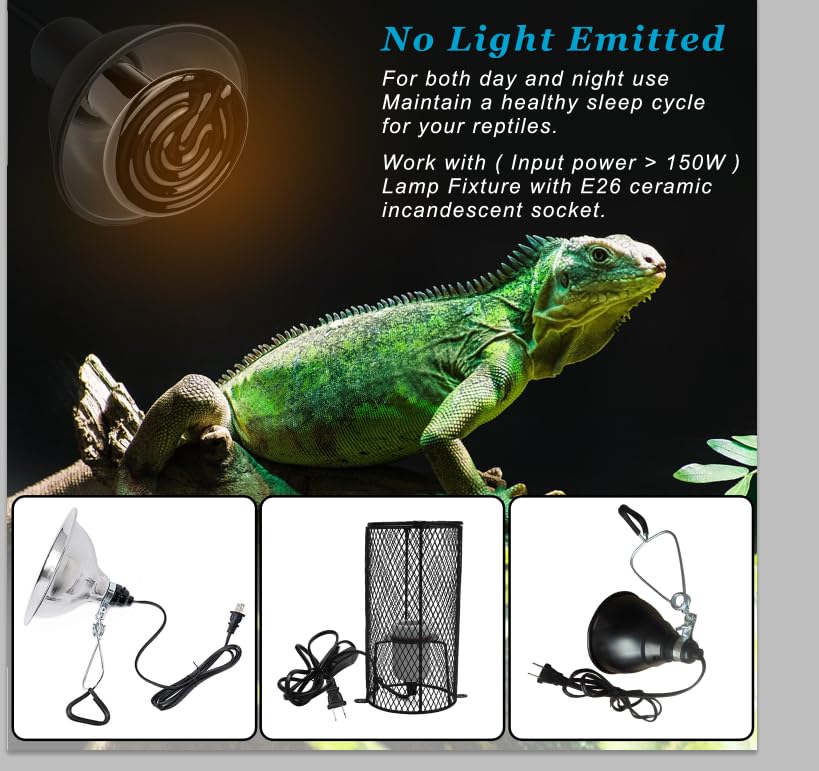 DOMICA 100W 2Pack Reptile Heat Bulb, Beared Dragon Ceramic Heat Emitter, E26 No Light Emitting Heating Light Bulbs for Turtle, Lizard, Snake, Amphibians, Pet Brooder Coop Chicken (100W-Medium Tank) - color: 100w-medium Tank
