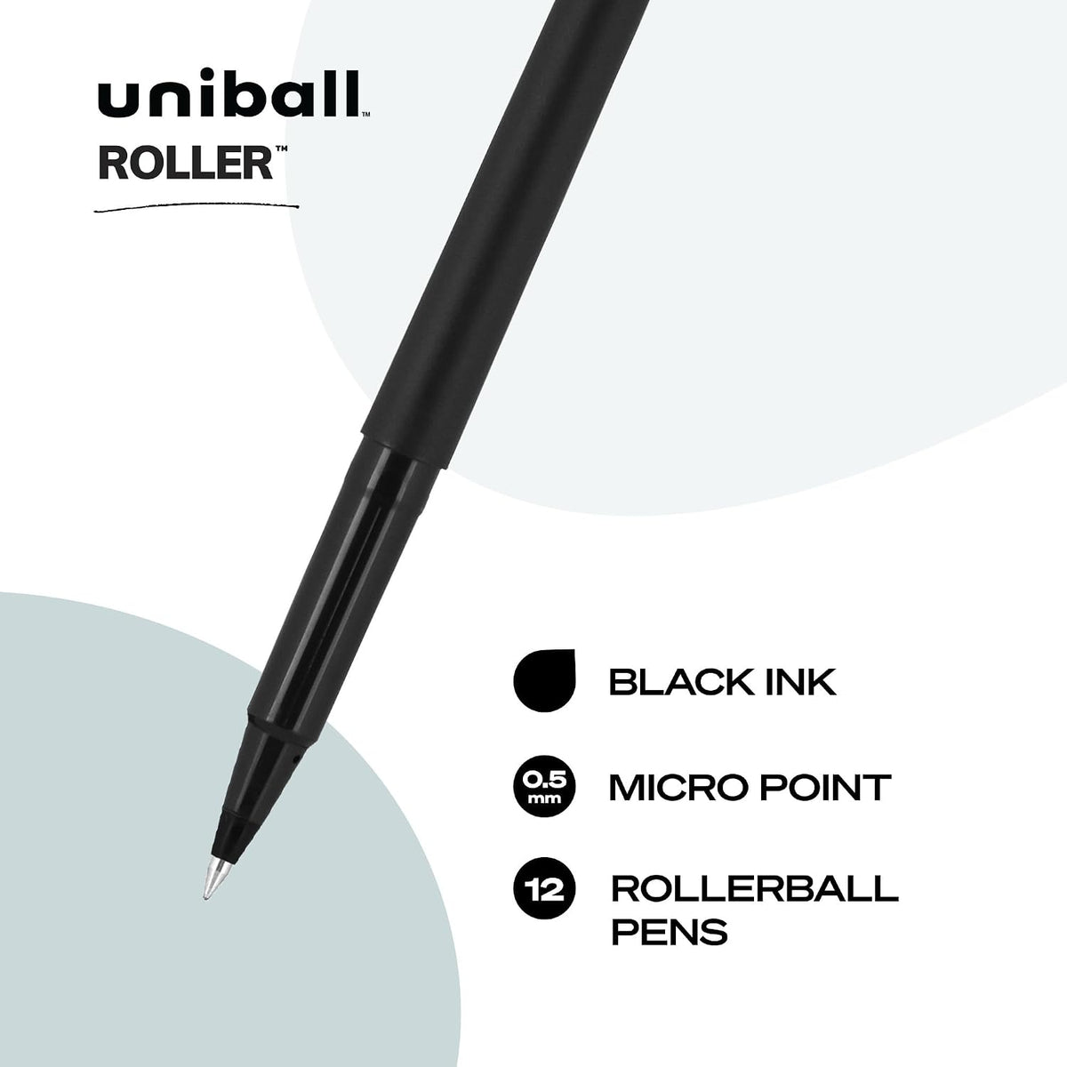 uniball Roller Rollerball Pens, Micro Point (0.5mm), Black, 12 Pack