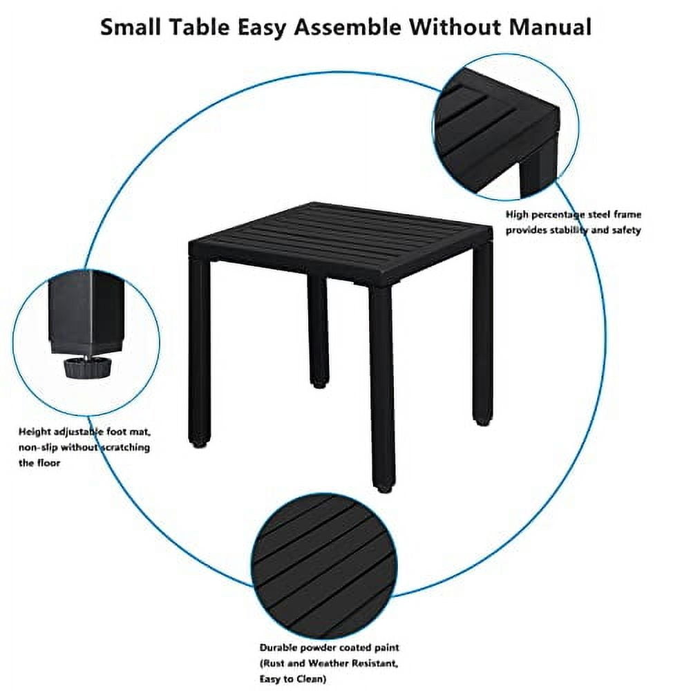 amopacorp Indoor Outdoor Small Metal Square Side End Table, Patio Coffee Bistro Table, Fashionable and Simple Wrought Iron Side Table, Black