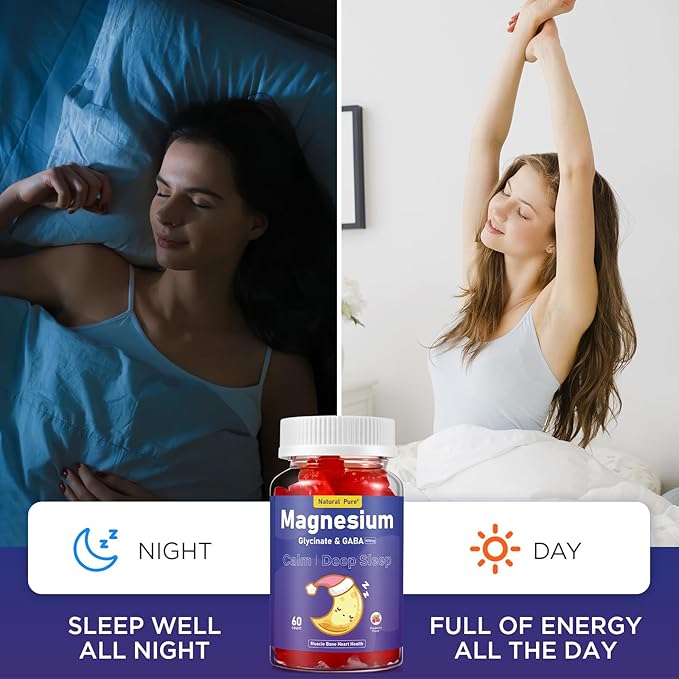 Magnesium Glycinate Gummies with GABA for Clam and Bed Time 400mg Sugar Free Magnesium Glycinate Supplement with Vitamin D, B6, and CoQ10 for Calm & Bed Time for Kids Adults