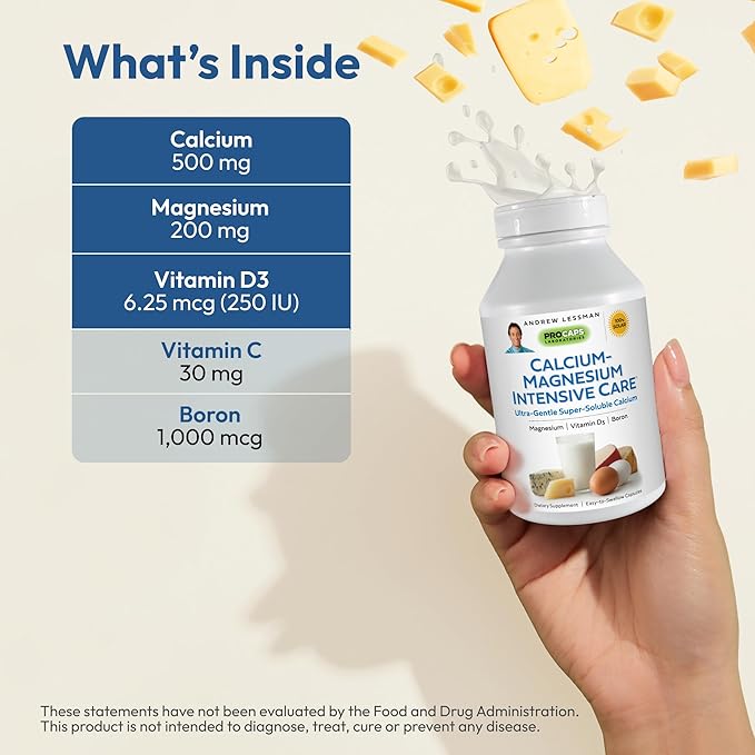 ANDREW LESSMAN Calcium Magnesium Intensive Care Capsules - Bone and Skeleton Health Essentials. Easy to Swallow Capsules, Super Soluble Fine Powder. Gentle to Even The Most Sensitive Stomachs