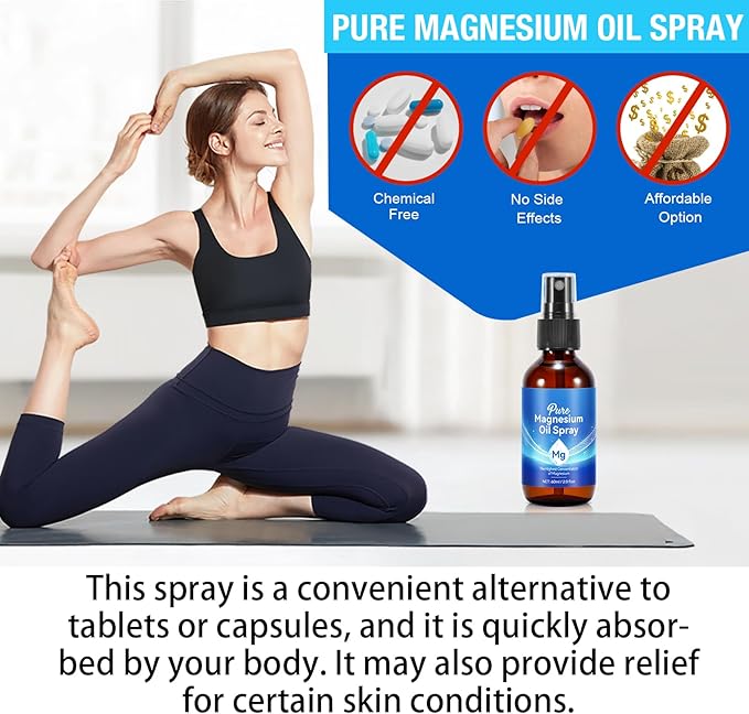 Pure Magnesium Oil Spray, Natural Organic Magnesium Oil, Easy to Use, Easy Quick to Absorb with Topical Glass Bottle(2PCS 60ML)