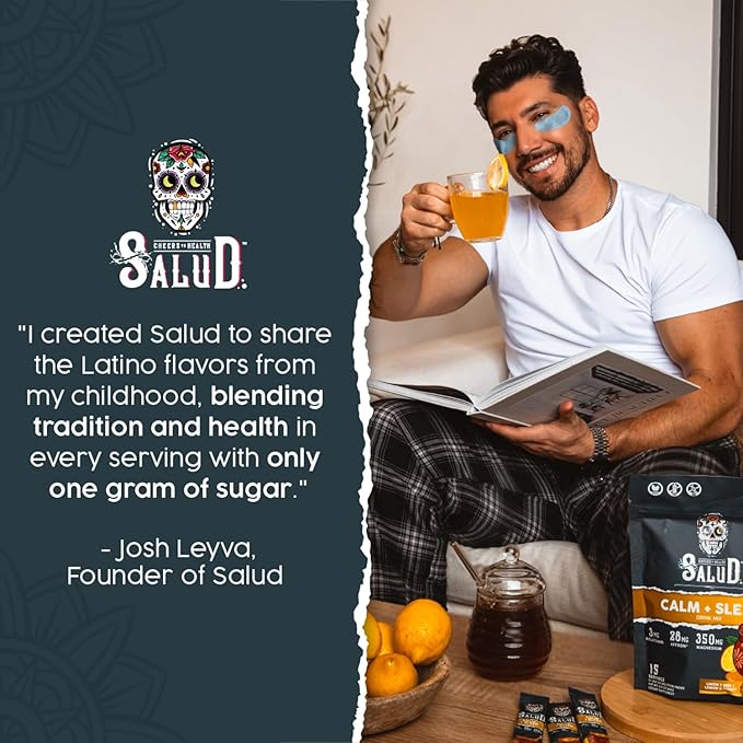 Salud 2-in-1 Sleep Aid + Calm Drink Mix, Lemon Honey Flavor, Melatonin, Magnesium, Saffron Extract, L-Theanine, Non-GMO, Gluten Free, Vegan, Low Calorie, 1g of Sugar (15 Servings)