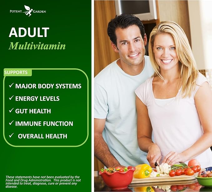 Potent Garden Adult Multivitamin for Women & Men, 42 Fruits & Vegetables Plus Probiotics, Supports Energy Metabolism & Immune System, Daily Multivitamin for Men & Women Non-GMO, 90 Tabs, 30 Servings