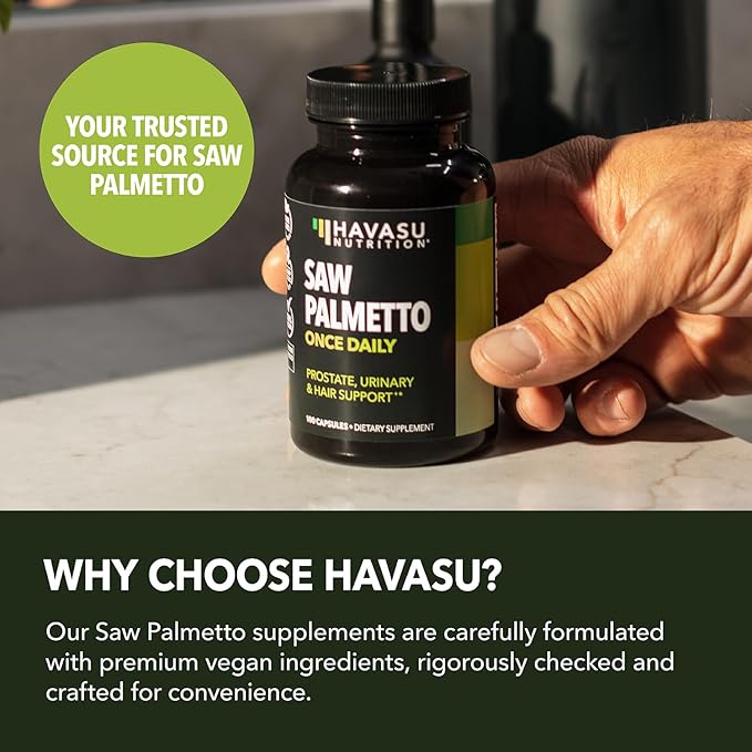 Saw Palmetto for Men Prostate Health Supplement to Promote Urinary Tract Function - 500mg Per Serving - 200 Count - DHT Blocker Hair Vitamin - Vegan, Non-GMO Capsules, Over 6 Month Supply