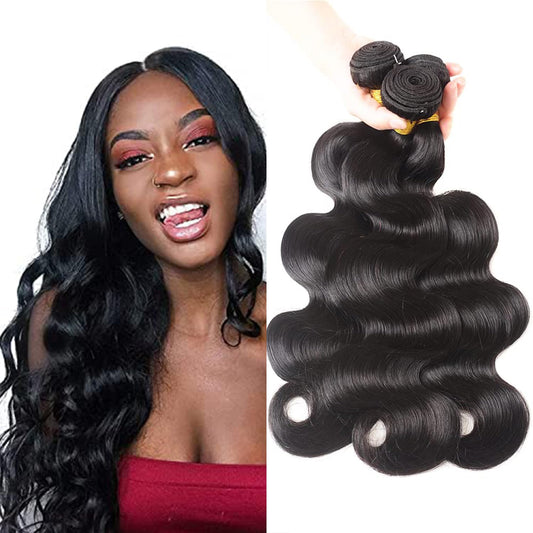 Selina Brazilian Body Wave Bundles - Human Hair Bundles (10 12 14, Body) - Full Head Set, Remy Hair, Unprocessed, Natural Black