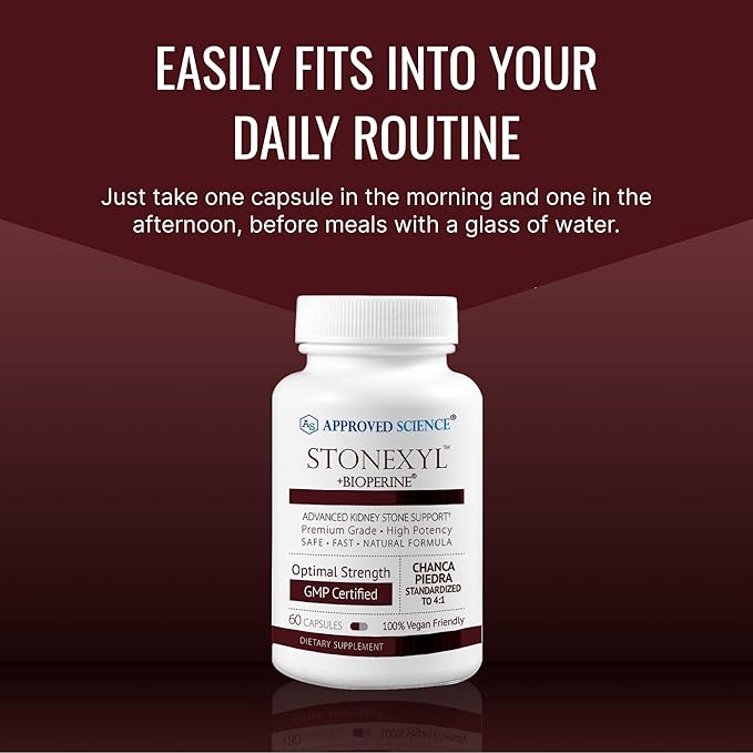 Approved Science Stonexyl - Herbal Support for Kidney Stones - 180 Capsules - Chanca Piedra - High Absorption - 3 Month Supply - Vegan