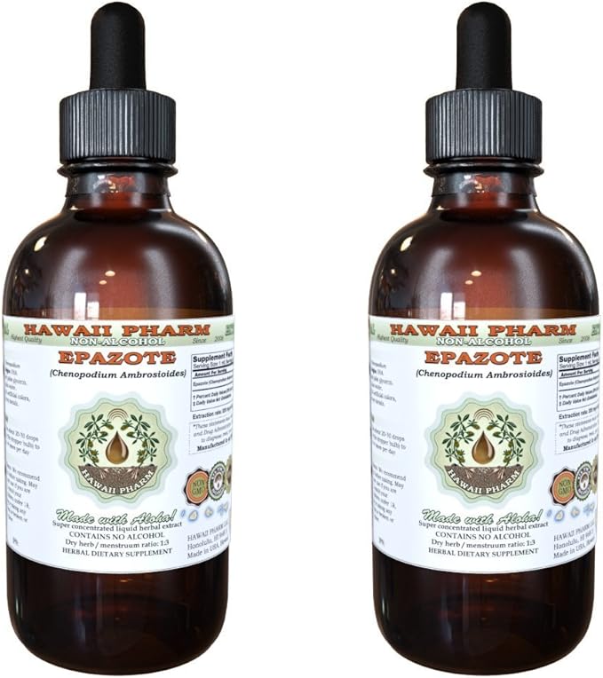 Epazote Alcohol-Free Liquid Extract, Epazote (Chenopodium Ambrosioides) Dried Herb Glycerite Hawaii Pharm Natural Herbal Supplement 2x4 oz
