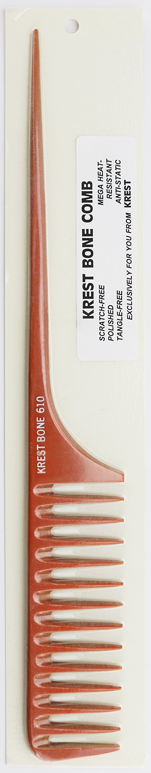 Krest Bone 11 1/2 Inch Large Space Teeth Rattail. Professional Comb. Heat Resistant Comb. Styling Combs. Detangle, Sectioning Co