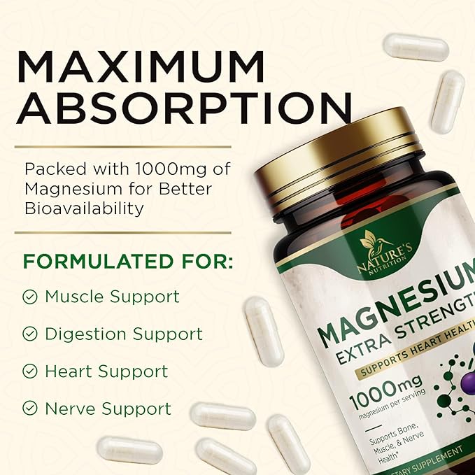 Magnesium Supplement (Citrate Oxide) 1000mg for Best Absorption, Supports Bone, Heart Health, Nerves, Muscles & Metabolism, Nature's Pure Magnesio Vitamin Pills, Bottled in USA, 240 Capsules