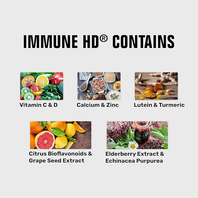 Immune HD Support Supplement | Elderberry, Echinacea, Vitamin C, D3, Zinc, Turmeric & Superfruit Antioxidants | Immune Health & Wellness Formula | 60 Capsules