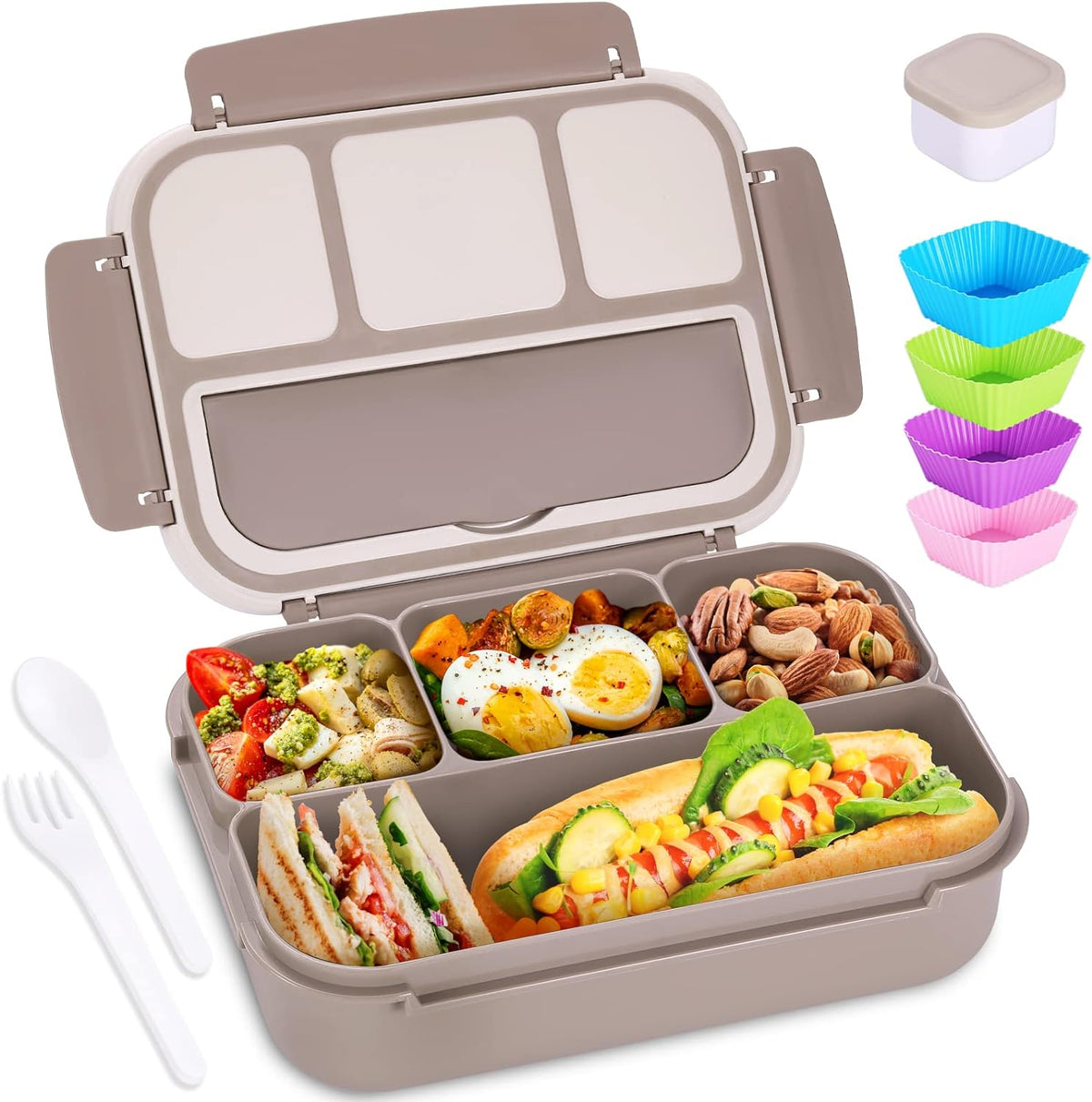 shell and turtle Bento Box Adult Lunch Box, Kids Lunch Containers for School with 4 Compartments, with Utensils, Sauce Jar, Muffin Liners, Microwave Safe, Navy
