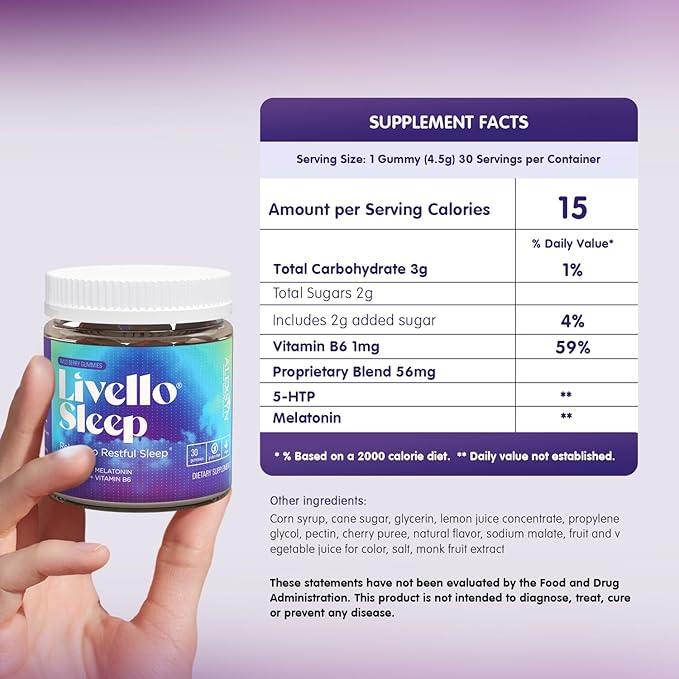 Livello Sleep Wild Berry Gummies - 30 Servings Natural Sleep Support with 5-HTP, Melatonin, and Vitamin B6 for Peaceful Night, Vegan & Gluten-Free