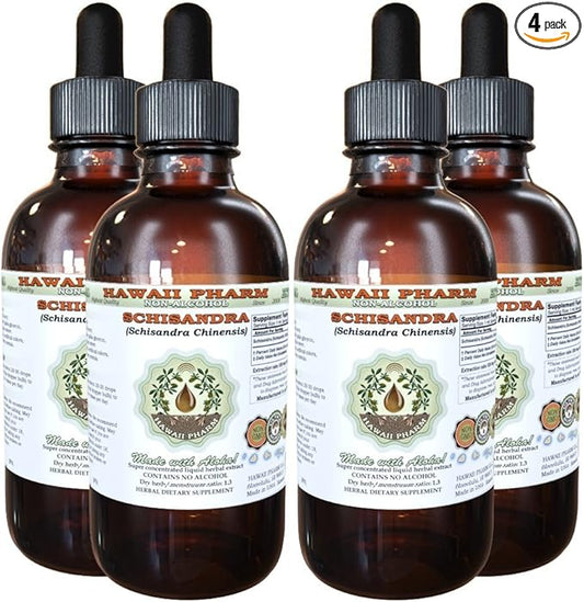 Schisandra Alcohol-Free Liquid Extract, Organic Schisandra (Schisandra Chinensis) Dried Berry Glycerite Natural Herbal Supplement, Hawaii Pharm, USA 4x4 fl.oz