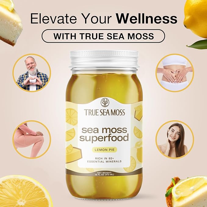 TrueSeaMoss Sea Moss Gel – Made in USA – Wildcrafted Seamoss, Fresh Fruits & Sea Vegetables – Lemon Pie, Pack of 2 (Labels may Vary)