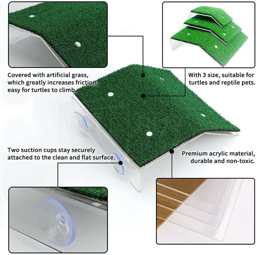 Turtle Basking Platform Lawn Resting Basking Platform Simulation Grass Ramps Tortoise Habitat Terrace Turtle Tank Accessories - size: M