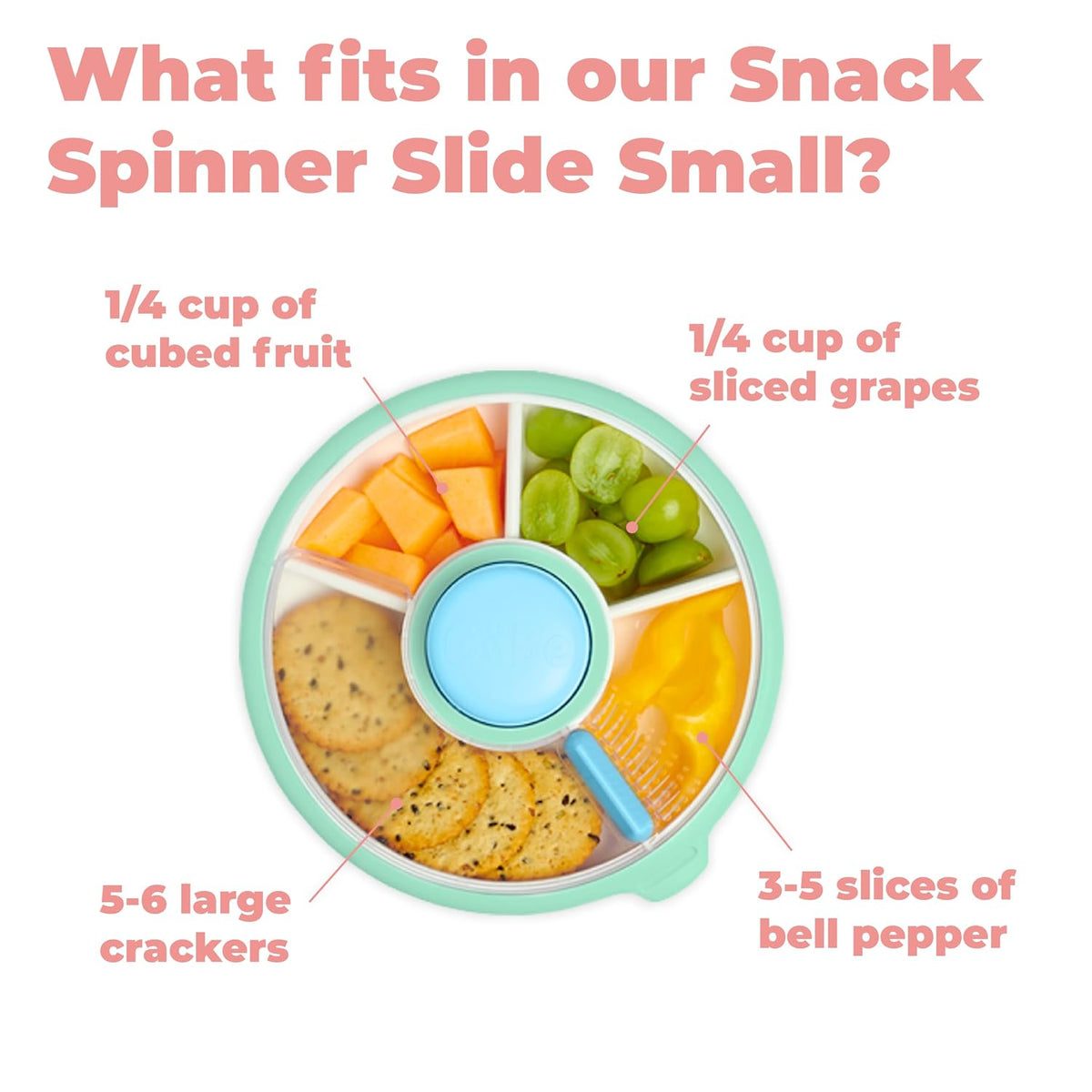GoBe Kids Small Snack Spinner Slide, 4 Compartment Dispenser and Lid | Reusable Snack Container, Lid, BPA/PVC Free, Dishwasher Safe, No Spill, Travel Accessories, Bento Container, Twinberry