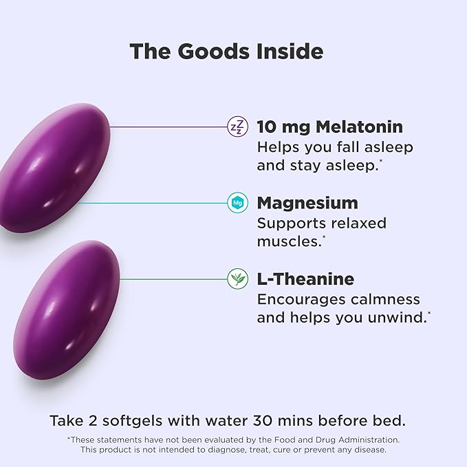 OLLY Ultra Strength Sleep Softgels, 10mg Melatonin, L-Theanine, Chamomile, Magnesium, Lemon Balm, Supports Deep Restful Sleep, Nighttime Sleep Aid, Non Habit-Forming - 60 Count