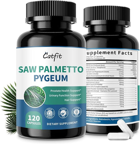 Saw Palmetto for Men 500mg - Prostate Support, Urinary & Hair Health Supplement with Pumpkin Seed Oill, Pygeum - Herbal Complex for Men's Wellness, Vegan Formula, 120 Capsules