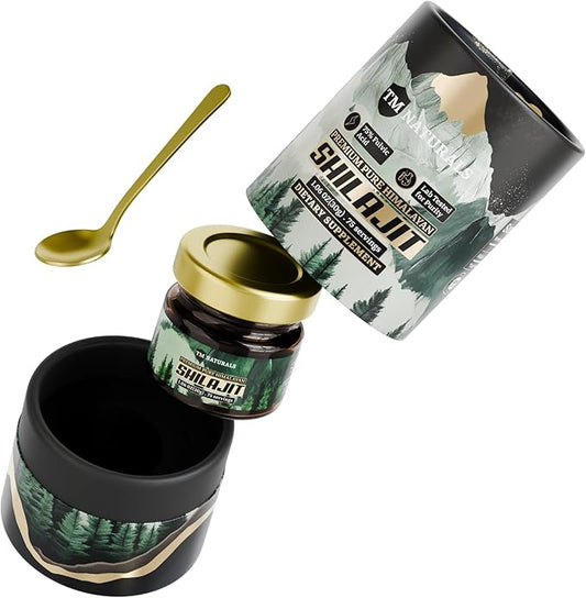 Pure Himalayan Shilajit Resin - 75% Fulvic Acid, 85+ Trace Minerals, Supports Vitality & Stamina - Includes Steel Spoon, 30g, Lab Tested for Purity