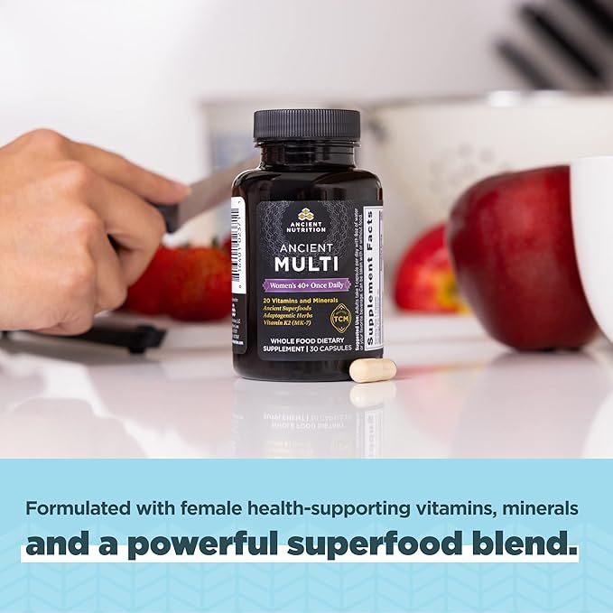 Ancient Nutrition Multivitamin for Women, Ancient Multi Women's 40+ Once Daily Vitamin Supplement, Vitamin B, Vitamin C and Vitamin K2, Folate and Iron Supplement, Supports Bone Health, 30ct
