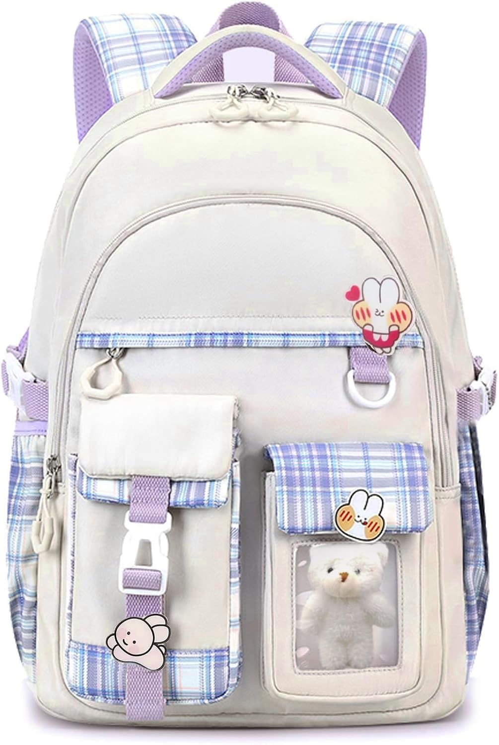 PRLINJSK Girls Backpack，Cute School Backpack for Girls Kids Teens，Kawaii Bookbag for Primary Elementary，Pink