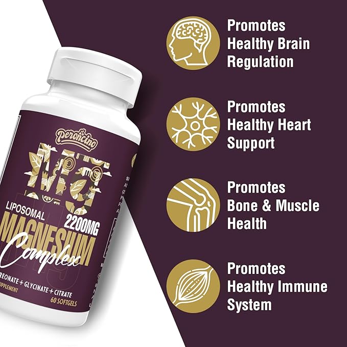 Liposomal Magnesium Complex 2200MG Softgels,Magnesium Threonate, Magnesium Glycinate, Magnesium Citrate, Three-in-one Supplement, Gluten Free, 60 Softgels (180 Count (Pack of 3))