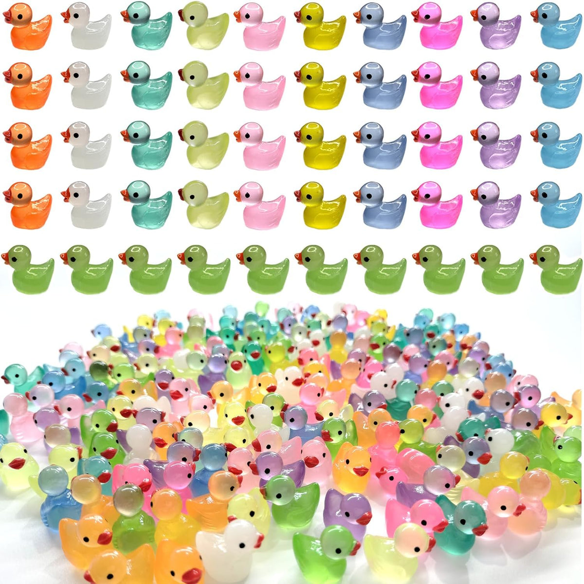 Cidinge 60 Pcs Mini Resin Ducks Luminous Tiny Ducks Miniature Duck Glow in The Dark for DIY Garden Dollhouse Duck Accessories Micro Landscape Aquarium Party Decor