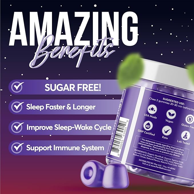 FIOR Sugar Free 60-Count Sleep Aid & Calm Gummies, Melatonin Gummies Sleep Aids for Adults & Kids. Gummy Vitamins for Sleep. Adults & Kids Melatonin & L-Theanine Gummies Natural Herbal Sleep Aid.