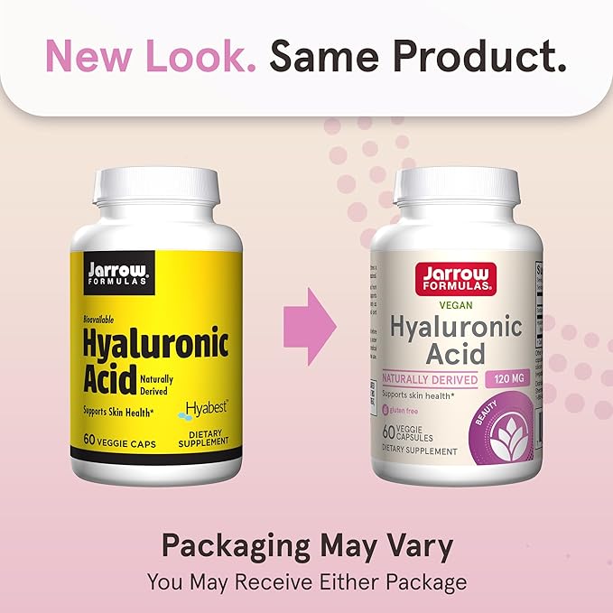 Jarrow Formulas Hyaluronic Acid 120 mg, Dietary Supplement, Skin Health Support, 60 Veggie Capsules, Up to 30 Day Supply