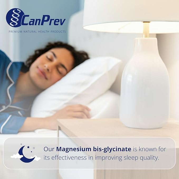 CanPrev Magnesium BisGlycinate 200mg Gentle 60 Veg Caps, 60-Day Supply, Chelated Magnesium Supplement for Bone & Muscle Support, Easy to Digest, Promote Relaxation & Comfort, Vegan, Non-GMO, No Sugar