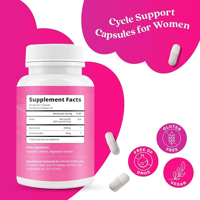 BeLive Myo-Inositol & D-Chiro Inositol Capsules - 90Ct I Inositol Supplement with Folic Acid Supplements for Woman, Optimal 40:1 Ratio - 2 Pack