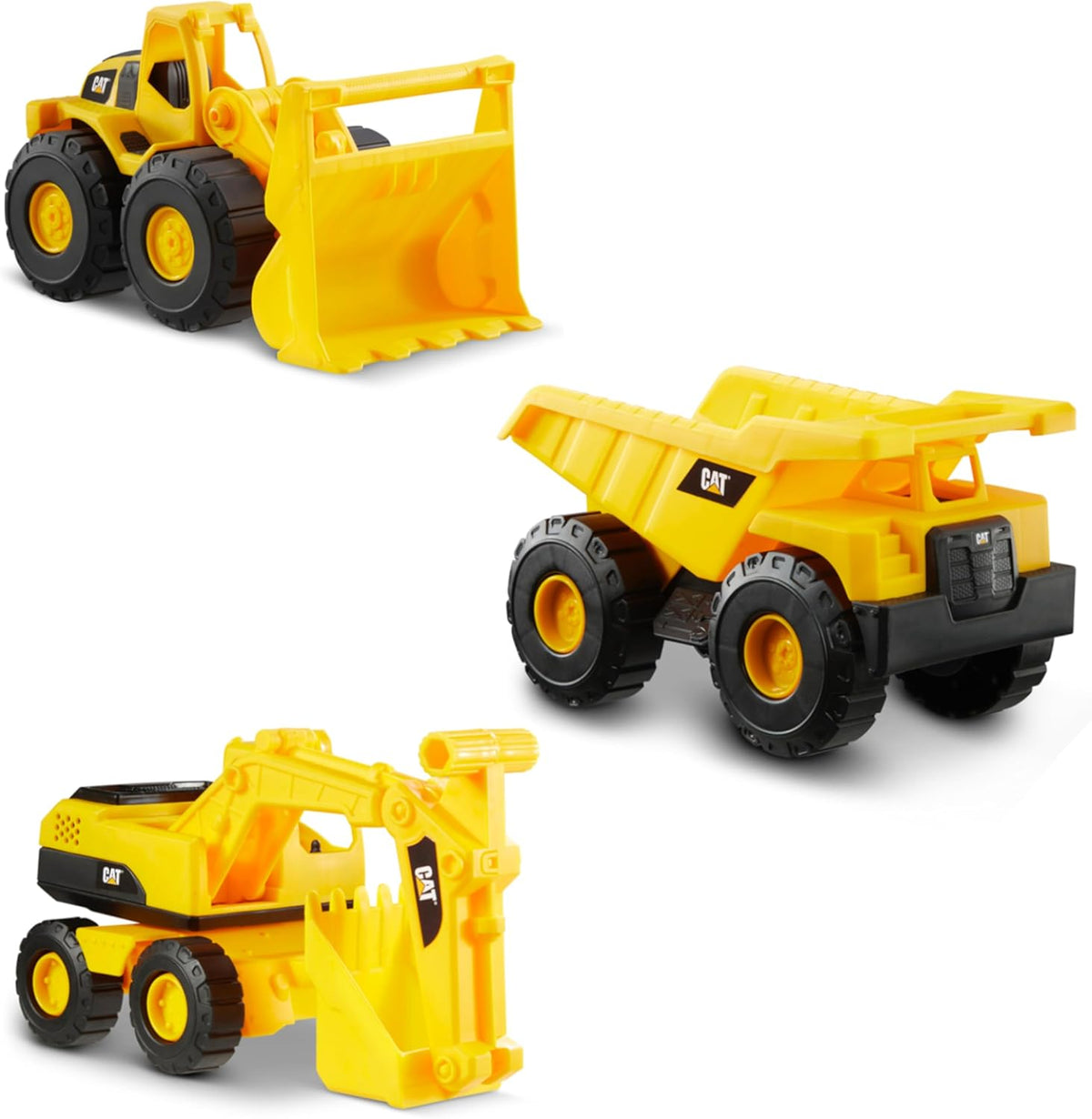 Cat Construction 7" Dump Truck, Loader & Excavator Toys Combo Pack for Kids 3+