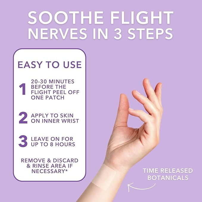 Laki Naturals Fly Calm Patch (Pack of 8) - Relax Nerves, Support Stress, Ease Your Mind for Happy Air Travel - Natural Ingredients to Support Airplane Stress - Calm Your Fear of Flying Naturally